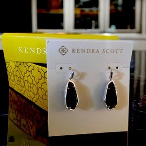 NEW In Box Kendra Scott Camelia Black Faceted Glass Rhodium Plated Drop Earrings